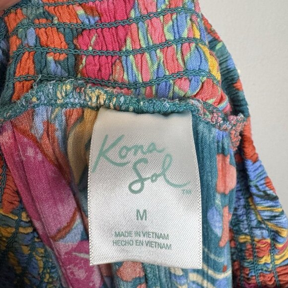 Kona Sol Medium Swim Coverup Pants Slit Pull On Colorful Palm Print - Picture 6 of 7